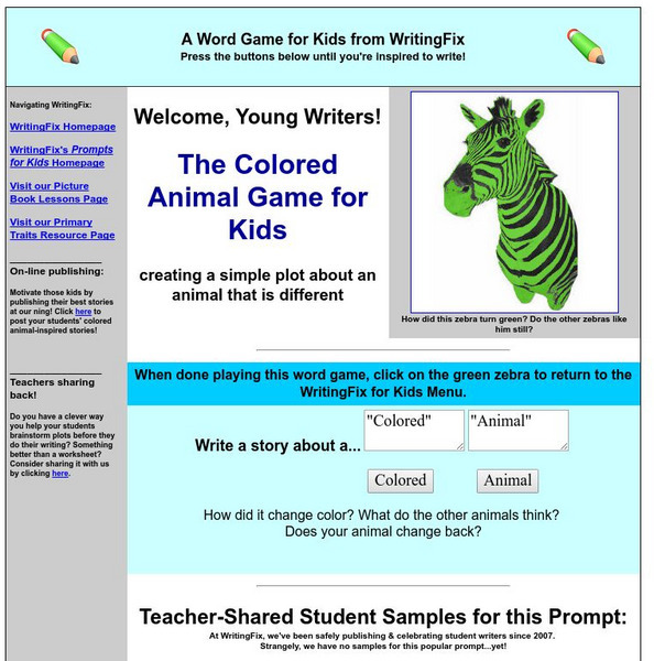 Writing Fix: A Word Game for Kids: The Colored Animal Game for Kids Activity Writing Fix: A Word Game for Kids: The Colored Animal Game for Kids Activity