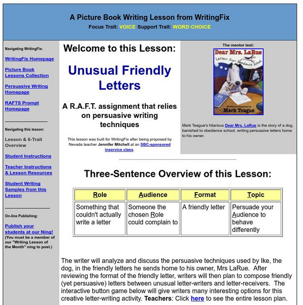 Writing Fix: Unusual Friendly Letters: Persuasive Writing Techniques Lesson Plan Writing Fix: Unusual Friendly Letters: Persuasive Writing Techniques Lesson Plan