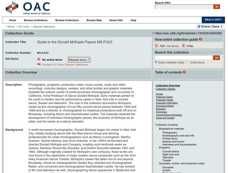 Online Archive of California: Mc Kayle (Donald) Papers Handout Online Archive of California: Mc Kayle (Donald) Papers Handout