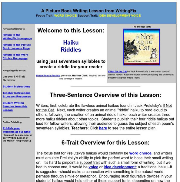 Writing Fix: Haiku Riddles Lesson Plan Writing Fix: Haiku Riddles Lesson Plan