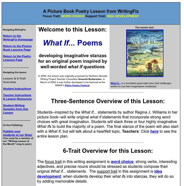 Writing Fix: What if Poems: Developing Imaginative Stanzas for an Original Poem Lesson Plan Writing Fix: What if Poems: Developing Imaginative Stanzas for an Original Poem Lesson Plan