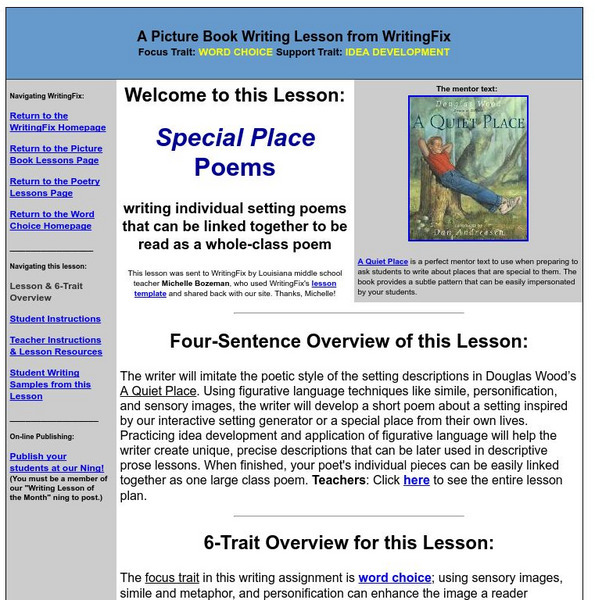 Writing Fix: Special Place Poems Lesson Plan Writing Fix: Special Place Poems Lesson Plan