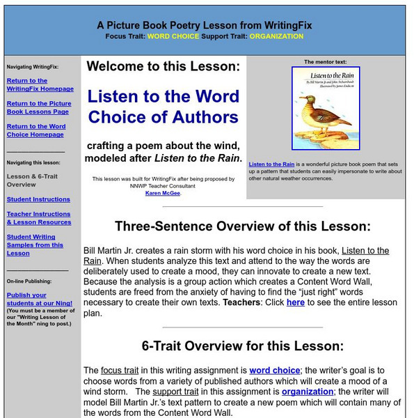 Writing Fix: Listen to the Word Choice of Authors: Crafting a Poem Lesson Plan Writing Fix: Listen to the Word Choice of Authors: Crafting a Poem Lesson Plan