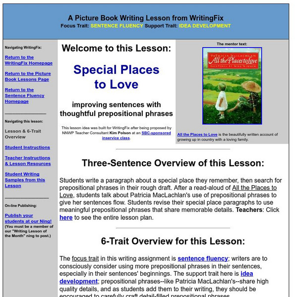 Writing Fix: Special Places to Love: Thoughtful Prepositional Phrases Lesson Plan Writing Fix: Special Places to Love: Thoughtful Prepositional Phrases Lesson Plan