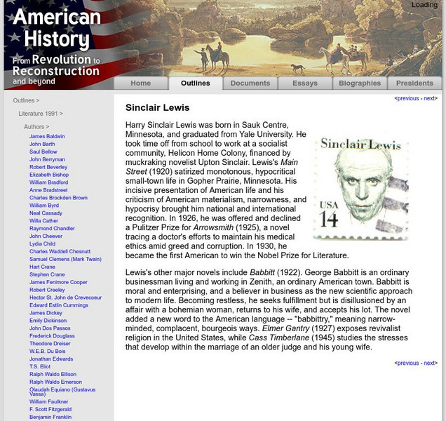 American History: Outlines: Sinclair Lewis Website American History: Outlines: Sinclair Lewis Website