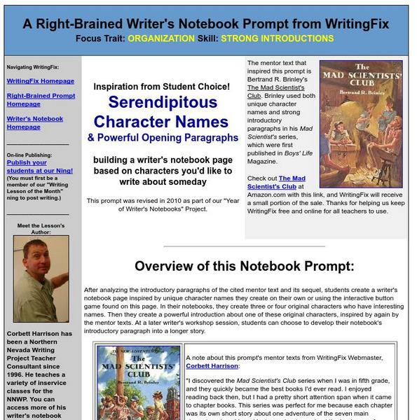Writing Fix: Serendipitous Character Names & Powerful Opening Paragraphs Lesson Plan Writing Fix: Serendipitous Character Names & Powerful Opening Paragraphs Lesson Plan