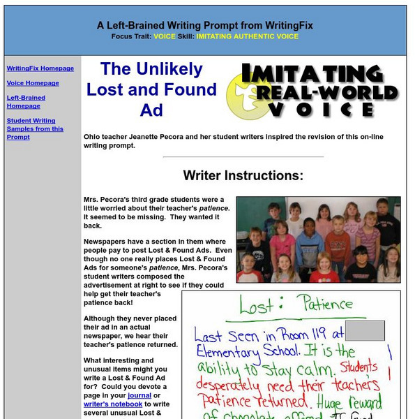Writing Fix: A Left Brained Writing Prompt: The Unlikely Lost and Found Activity Writing Fix: A Left Brained Writing Prompt: The Unlikely Lost and Found Activity