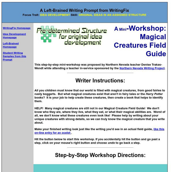 Writing Fix: Left Brained Writing Prompt: Mini Workshop: Magical Creatures Lesson Plan Writing Fix: Left Brained Writing Prompt: Mini Workshop: Magical Creatures Lesson Plan