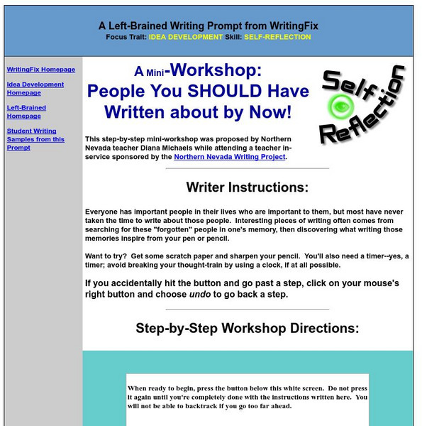 Writing Fix: Left Brained Writing Prompt: Mini Worshop: People to Write About Lesson Plan Writing Fix: Left Brained Writing Prompt: Mini Worshop: People to Write About Lesson Plan