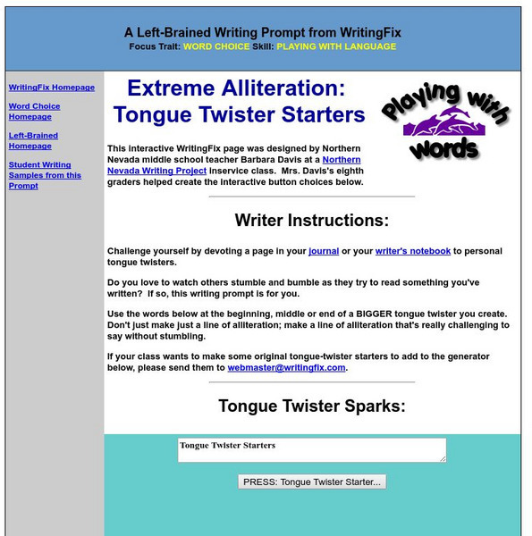 Writing Fix: Left Brained Writing Prompt: Extreme Alliteration: Tongue Twisters Activity Writing Fix: Left Brained Writing Prompt: Extreme Alliteration: Tongue Twisters Activity