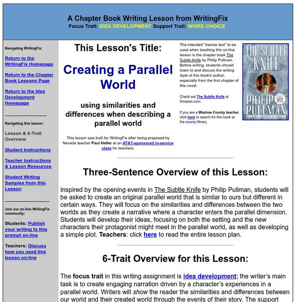 Writing Fix: A Chapter Book Writing Lesson: Creating a Parallel World Lesson Plan