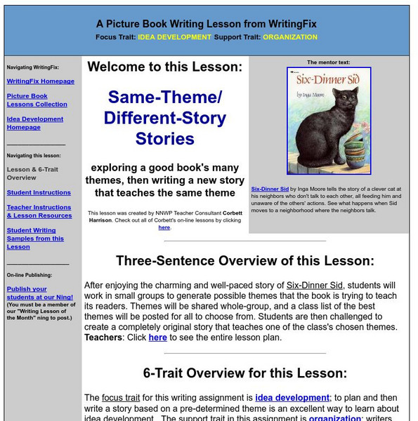 Writing Fix: A Picture Book Writing Lesson: Same Theme/different Story Stories Lesson Plan Writing Fix: A Picture Book Writing Lesson: Same Theme/different Story Stories Lesson Plan