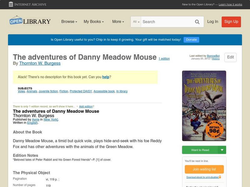 Open Library: The Adventures of Danny Meadow Mouse eBook Open Library: The Adventures of Danny Meadow Mouse eBook