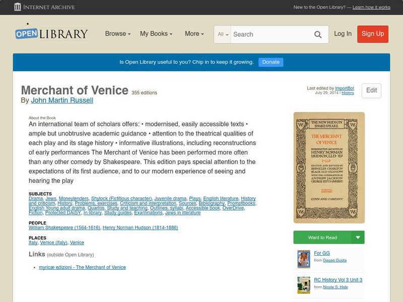 Open Library: Merchant of Venice eBook Open Library: Merchant of Venice eBook