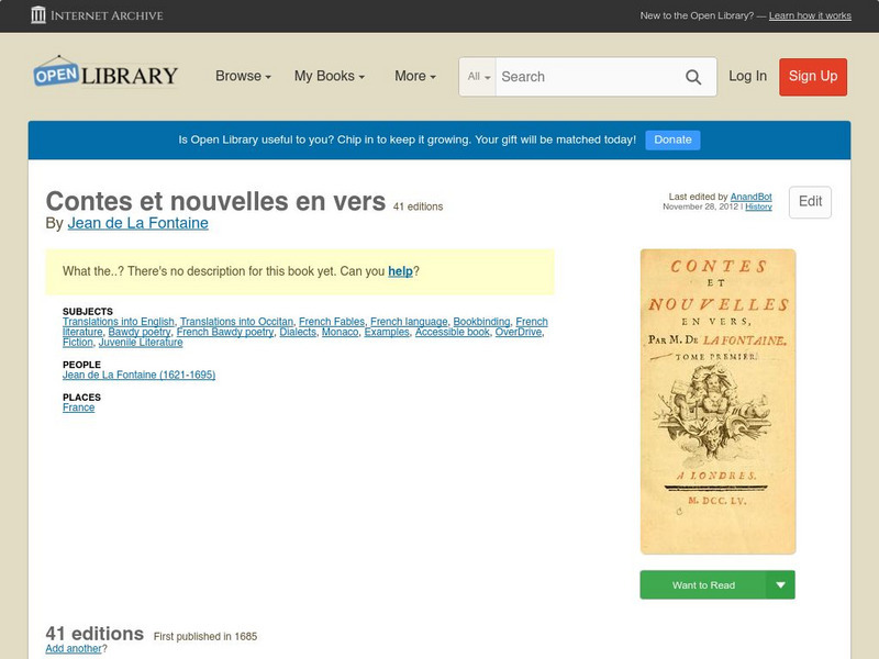 Open Library: Contes Et Nouvelles en Vers eBook Open Library: Contes Et Nouvelles en Vers eBook