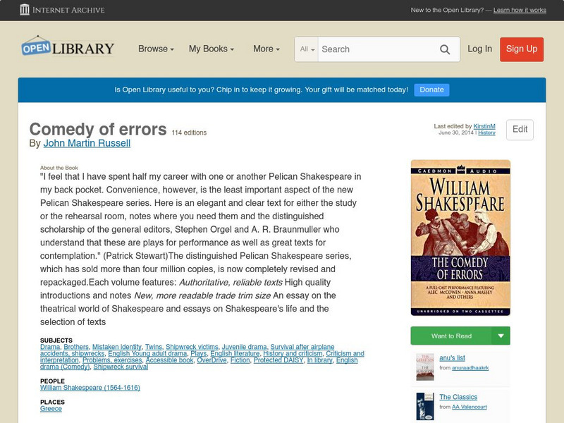 Open Library: Comedy of Errors eBook Open Library: Comedy of Errors eBook