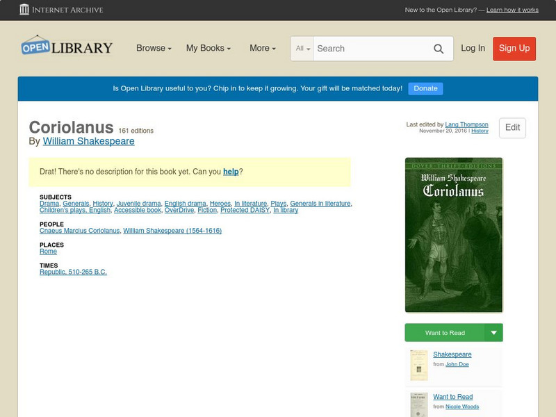Open Library: Coriolanus eBook Open Library: Coriolanus eBook