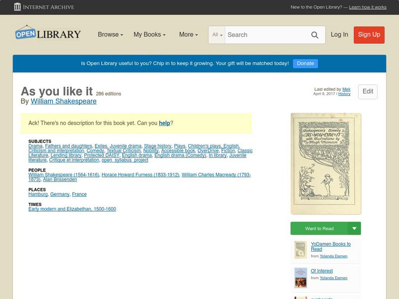 Open Library: As You Like It eBook Open Library: As You Like It eBook