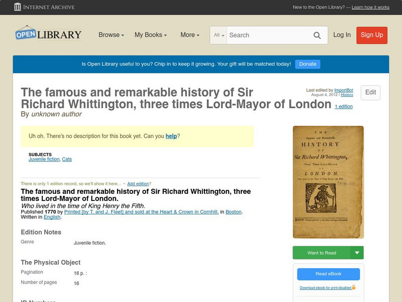 Open Library: The Famous and Remarkable History of Sir Richard Whittington eBook Open Library: The Famous and Remarkable History of Sir Richard Whittington eBook