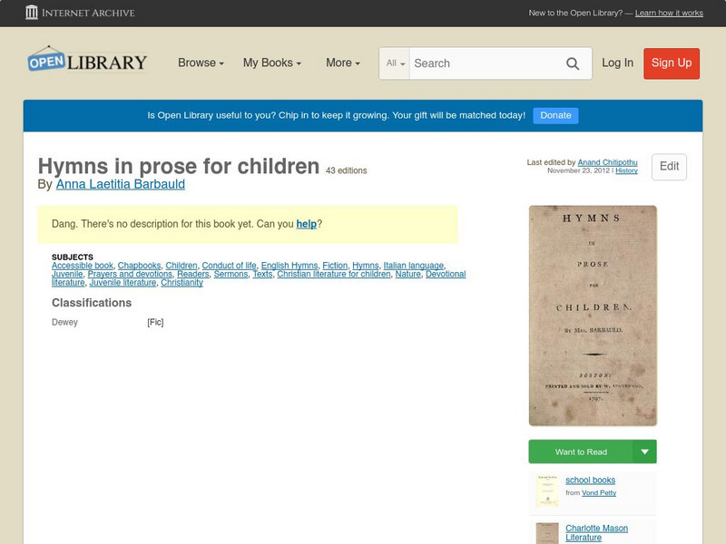 Open Library: Hymns in Prose for Children eBook Open Library: Hymns in Prose for Children eBook