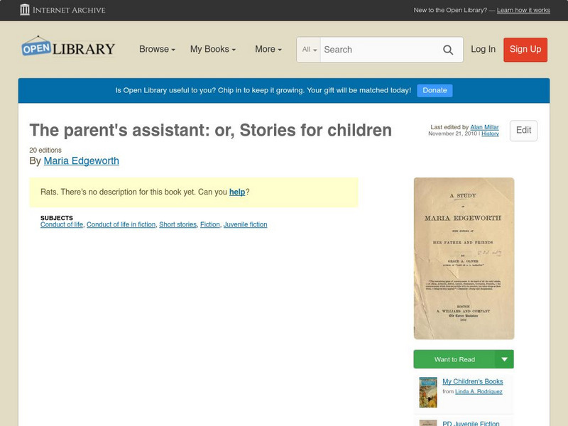 Open Library: The Parent's Assistant: Or, Stories for Children eBook