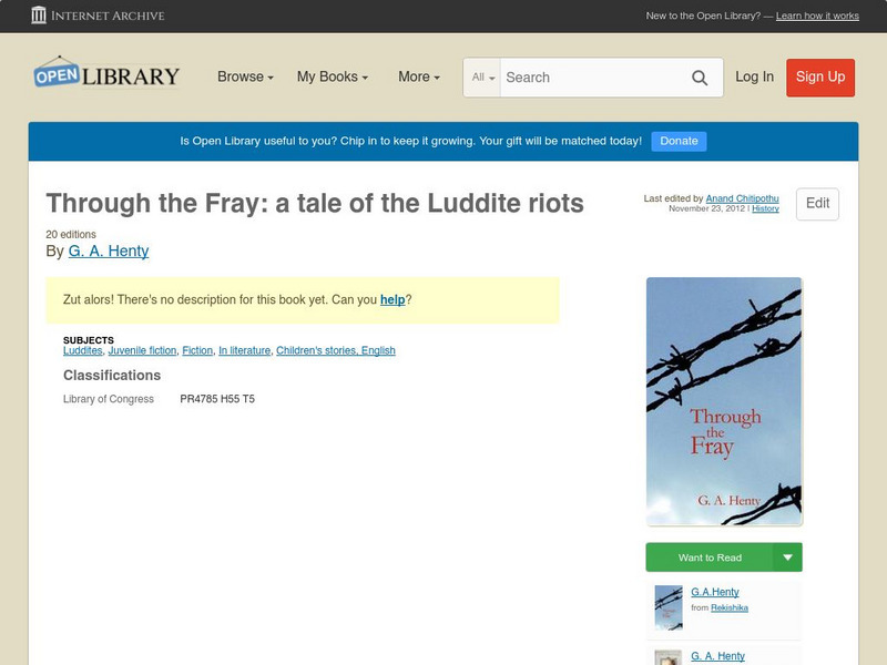 Open Library: Through the Fray: A Tale of the Luddite Riots eBook Open Library: Through the Fray: A Tale of the Luddite Riots eBook