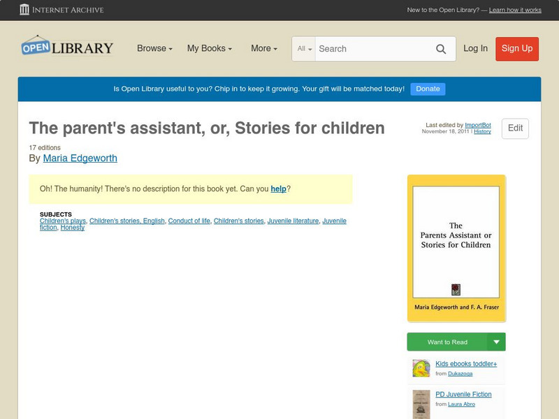 Open Library: The Parent's Assistant, Or, Stories for Children eBook