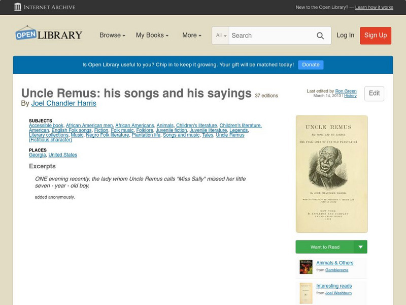 Open Library: Uncle Remus: His Songs and His Sayings eBook Open Library: Uncle Remus: His Songs and His Sayings eBook