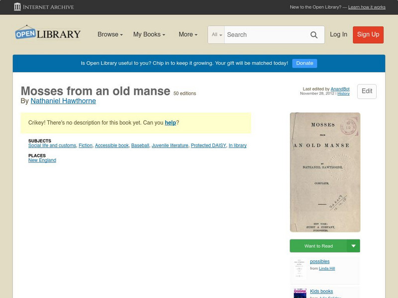 Open Library: Mosses From an Old Manse eBook Open Library: Mosses From an Old Manse eBook