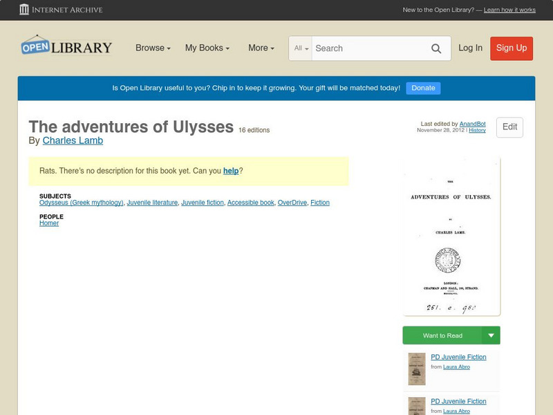 Open Library: The Adventures of Ulysses eBook Open Library: The Adventures of Ulysses eBook