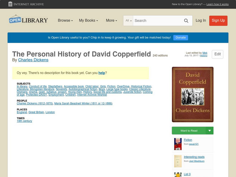 Open Library: The Personal History of David Copperfield eBook Open Library: The Personal History of David Copperfield eBook