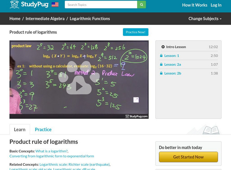 Study Pug: Product Rule of Logarithms Instructional Video Study Pug: Product Rule of Logarithms Instructional Video