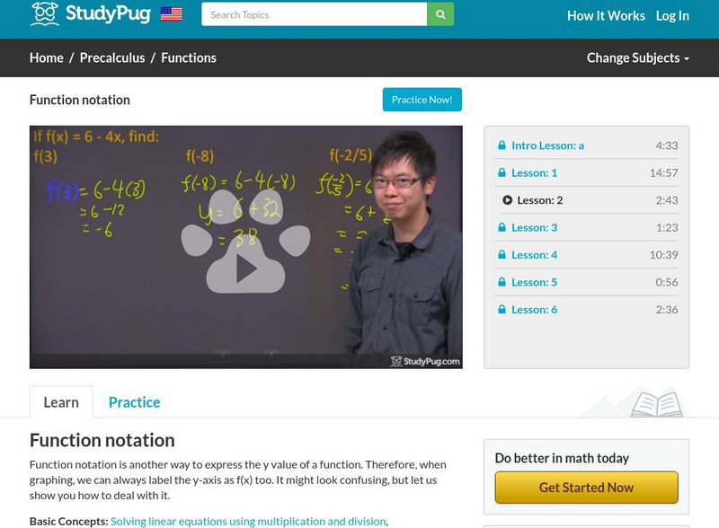 Study Pug: Function Notation Instructional Video Study Pug: Function Notation Instructional Video