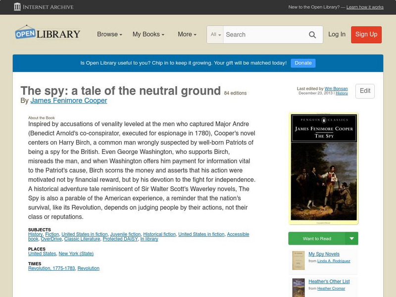 Open Library: The Spy: A Tale of the Neutral Ground eBook Open Library: The Spy: A Tale of the Neutral Ground eBook