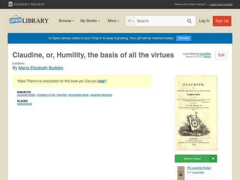 Open Library: Claudine, Or, Humility, the Basis of All the Virtues eBook Open Library: Claudine, Or, Humility, the Basis of All the Virtues eBook