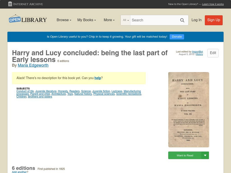 Open Library: Harry and Lucy Concluded: Being the Last Part of Early Lessons eBook Open Library: Harry and Lucy Concluded: Being the Last Part of Early Lessons eBook