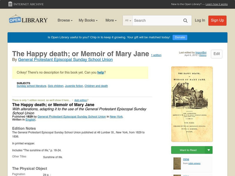Open Library: The Happy Death; Or Memoir of Mary Jane eBook Open Library: The Happy Death; Or Memoir of Mary Jane eBook