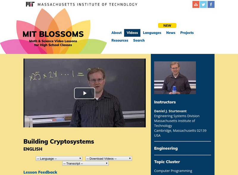 Mit: Blossoms: Fabulous Building Cryptosystems Instructional Video Mit: Blossoms: Fabulous Building Cryptosystems Instructional Video