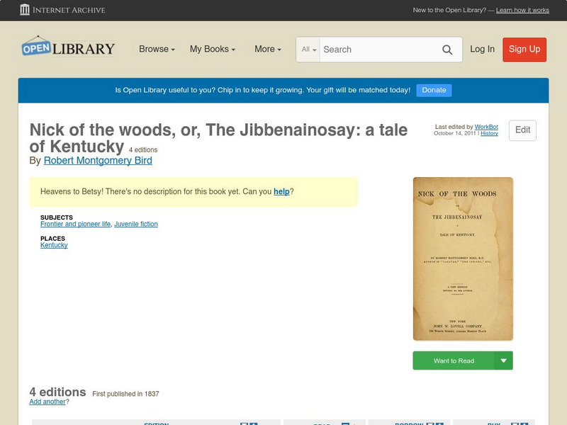 Open Library: Nick of the Woods, Or, the Jibbenainosay: A Tale of Kentucky eBook Open Library: Nick of the Woods, Or, the Jibbenainosay: A Tale of Kentucky eBook