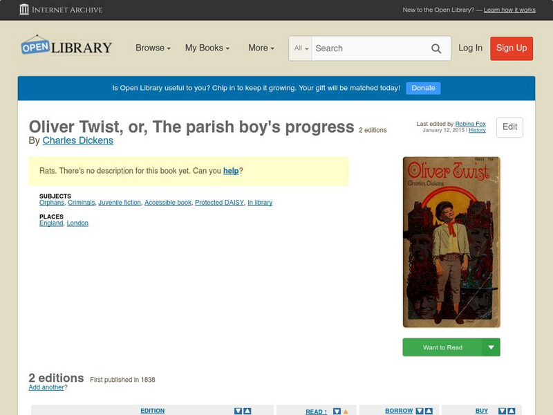 Open Library: Oliver Twist, Or, the Parish Boy's Progress eBook Open Library: Oliver Twist, Or, the Parish Boy's Progress eBook
