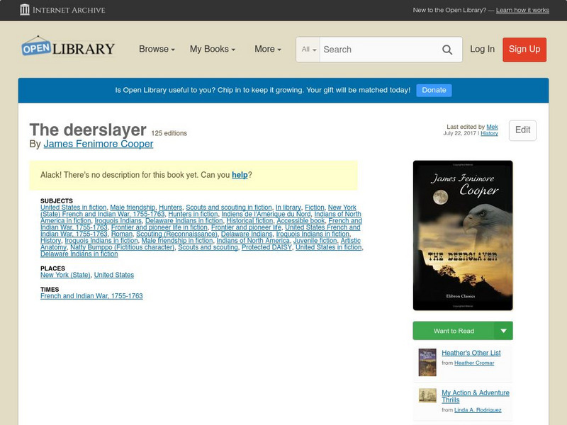 Open Library: The Deerslayer eBook Open Library: The Deerslayer eBook