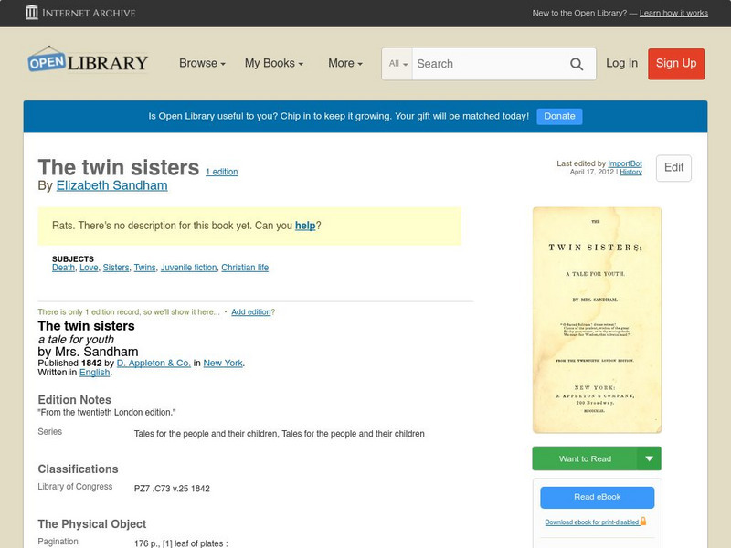 Open Library: The Twin Sisters eBook Open Library: The Twin Sisters eBook