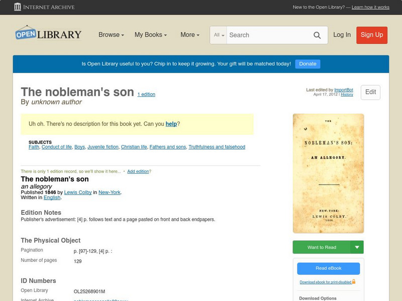 Open Library: The Nobleman's Son eBook