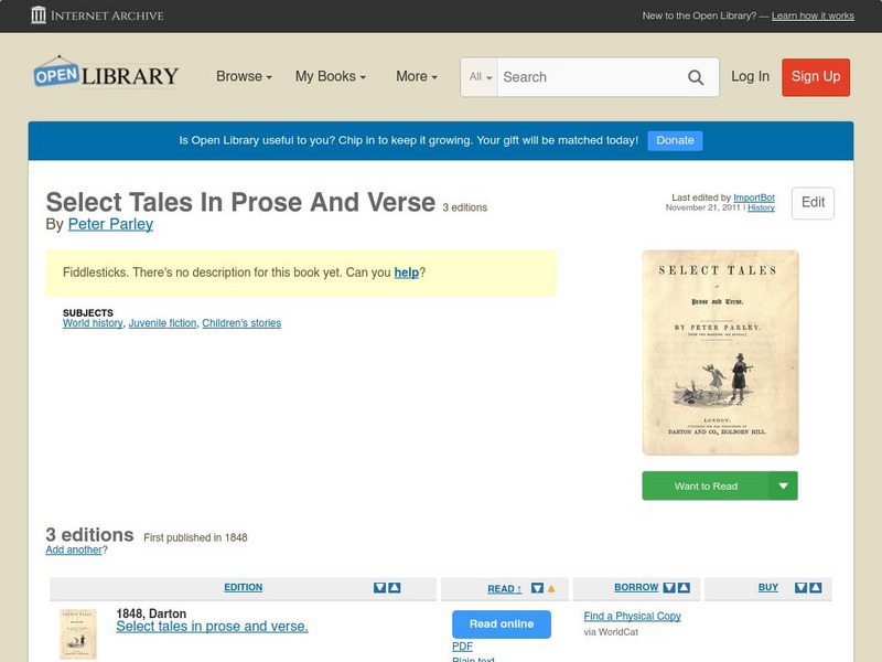 Open Library: Select Tales in Prose and Verse eBook