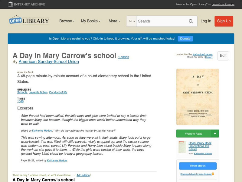 Open Library: A Day in Mary Carrow's School eBook
