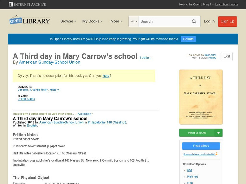 Open Library: A Third Day in Mary Carrow's School eBook