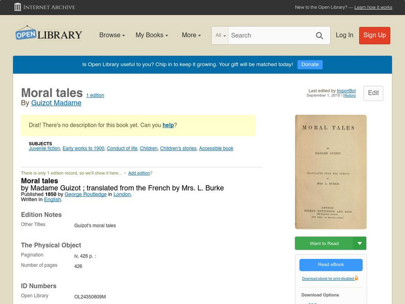 Open Library: Moral Tales eBook