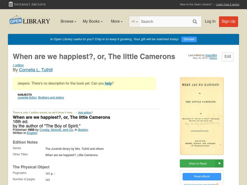Open Library: When Are We Happiest?, Or, the Little Camerons eBook