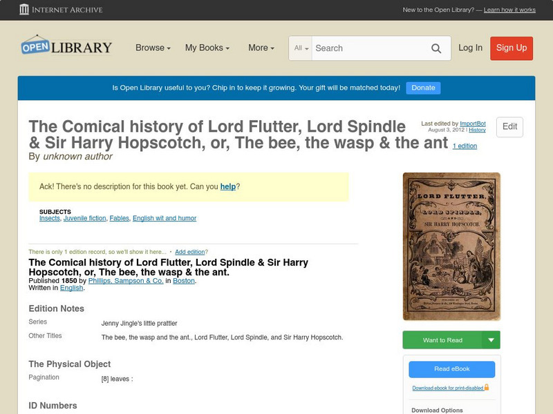 Open Library: The Bee, the Wasp & the Ant eBook