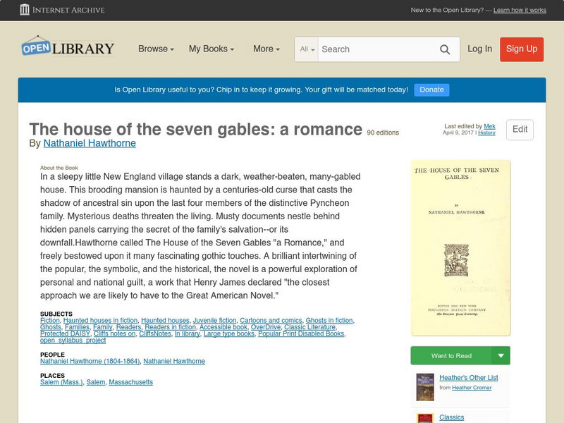 Open Library: The House of the Seven Gables: A Romance eBook